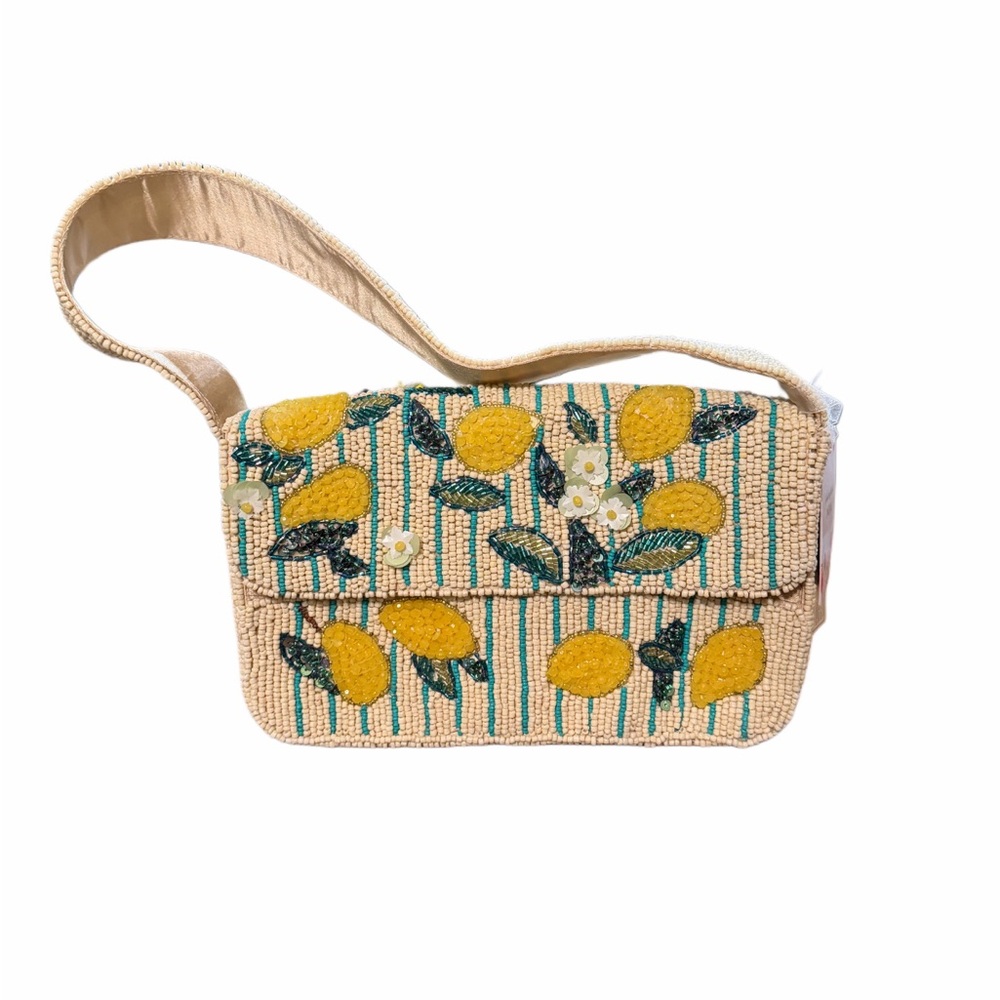 Lemon Beaded Shoulder Bag. Handcrafted in India.
